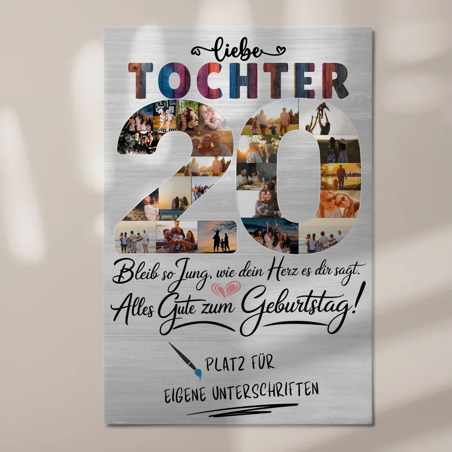 Magnetisches Fotoboard mit Unterschriften zum 20 Geburtstag
