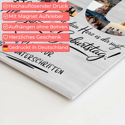 Magnetisches Fotoboard mit Unterschriften zum 20 Geburtstag