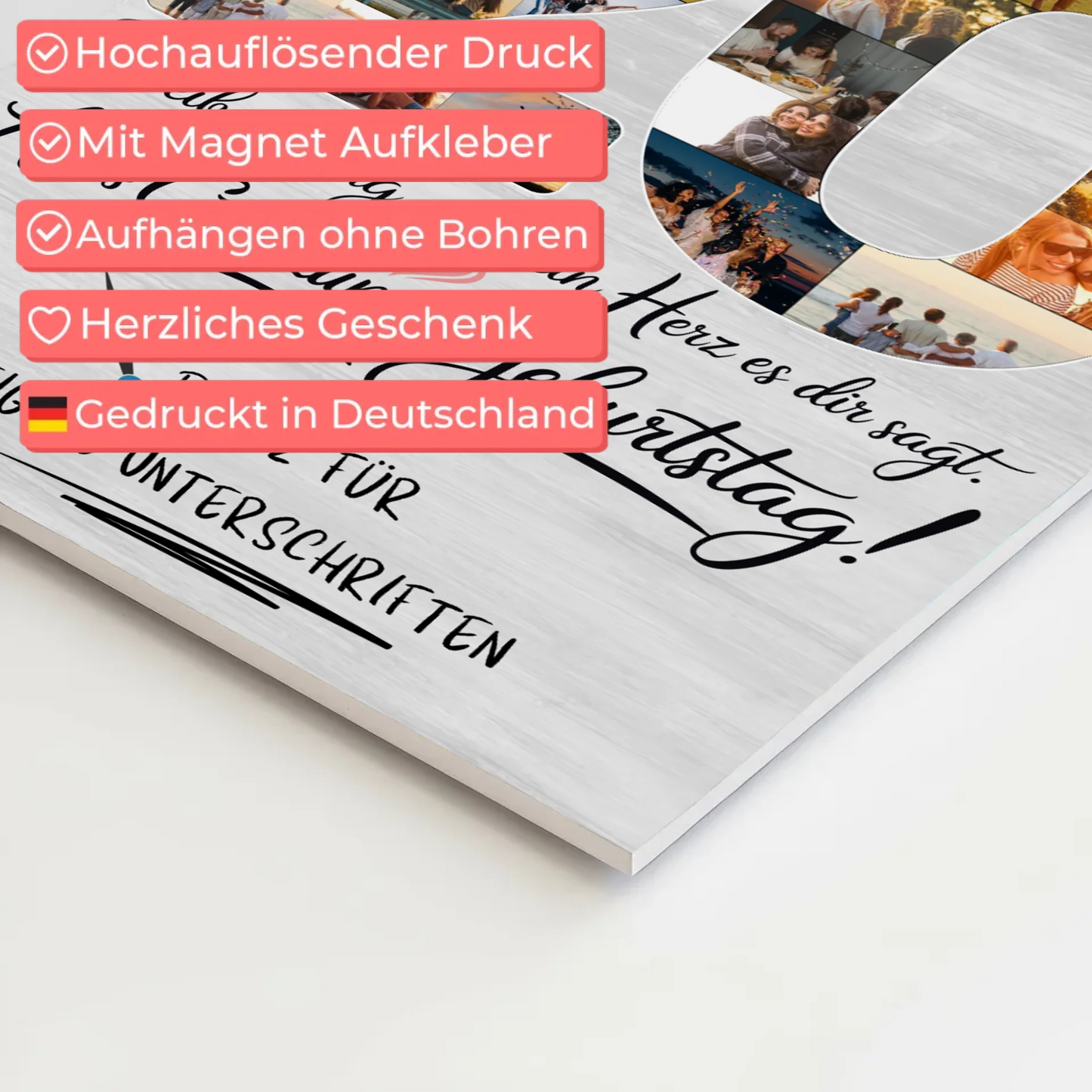 Magnetisches Fotoboard mit Unterschriften zum 20 Geburtstag