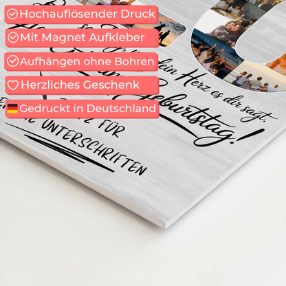 Magnetisches Fotoboard mit Unterschriften zum 20 Geburtstag