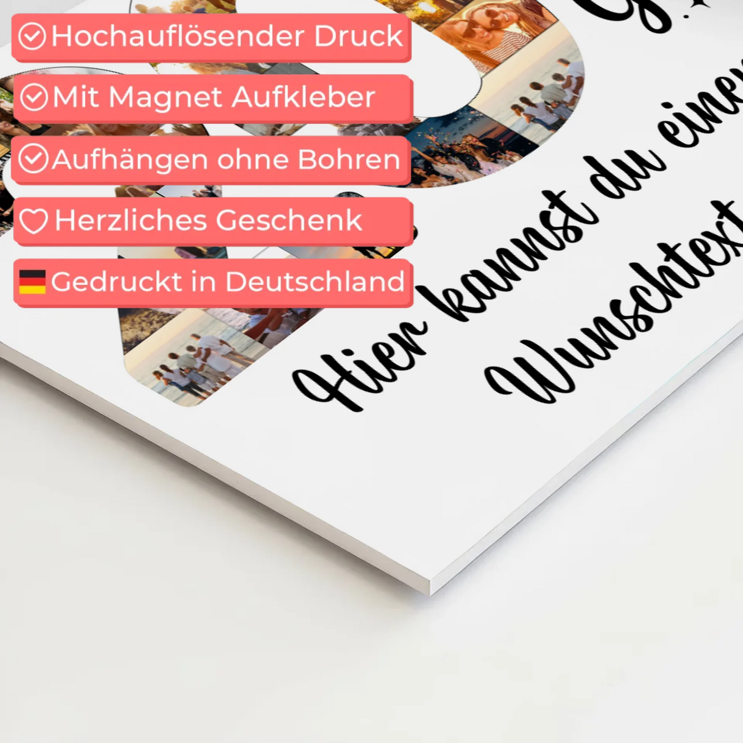 Magnetisches Fotoboard Poster mit Wunschtext zum 20. Geburtstag
