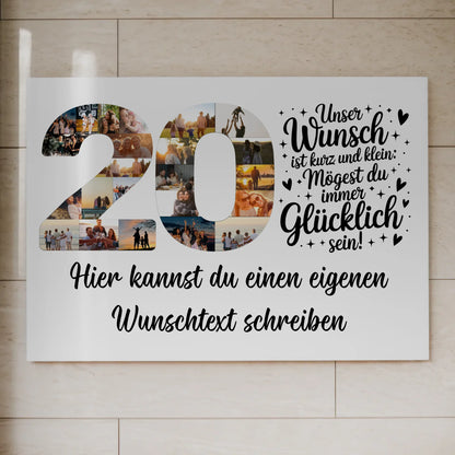 Magnetisches Fotoboard Poster mit Wunschtext zum 20. Geburtstag