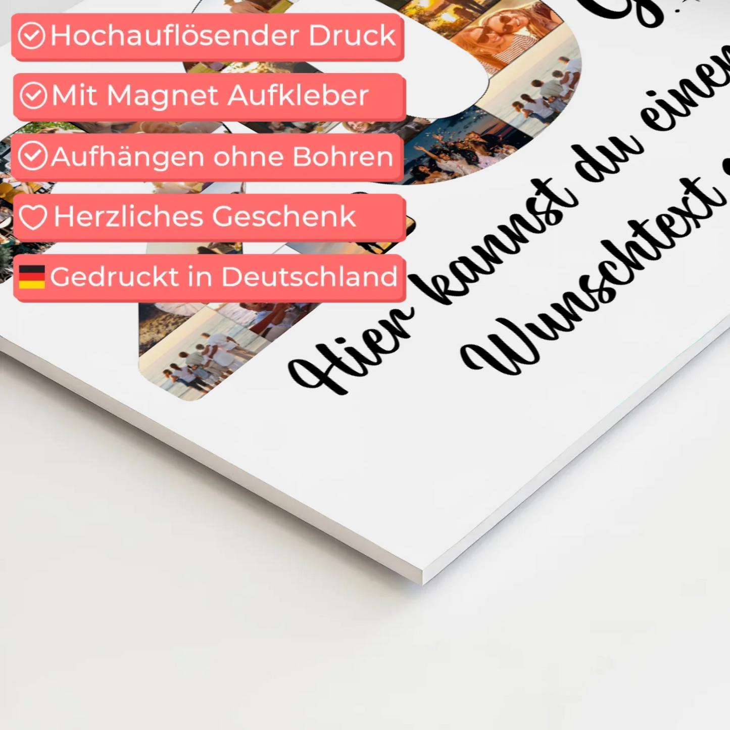Magnetisches Fotoboard Poster mit Wunschtext zum 20. Geburtstag