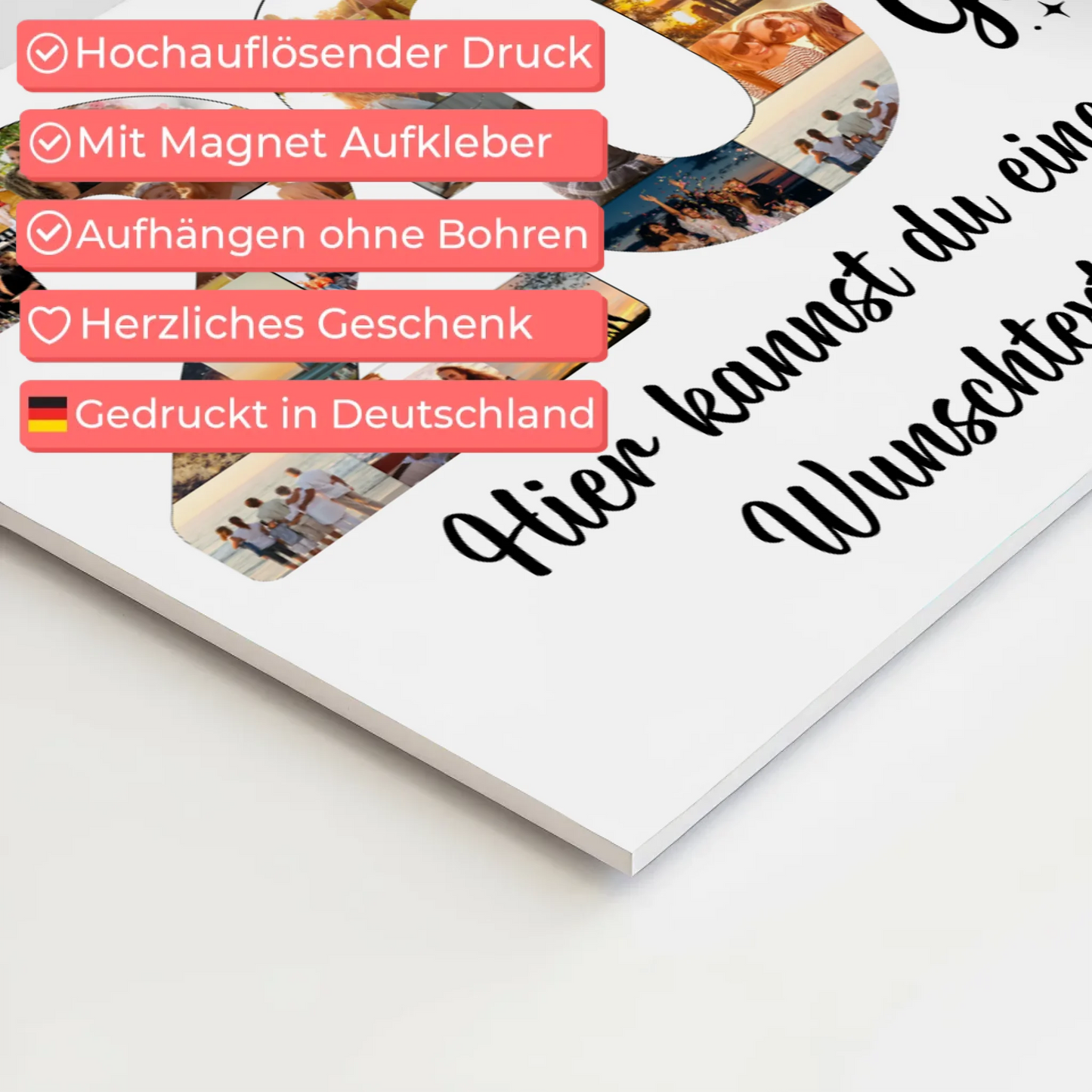 Magnetisches Fotoboard Poster mit Wunschtext zum 20. Geburtstag