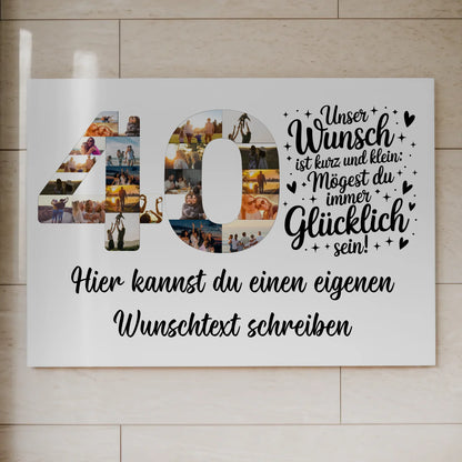 Fotoboard Poster magnetisch mit Wunschtext zum 40 Geburtstag