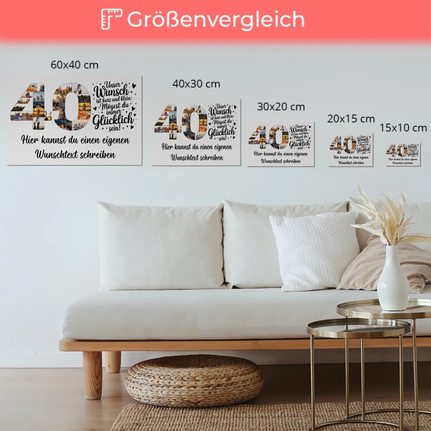 Fotoboard Poster magnetisch mit Wunschtext zum 40 Geburtstag