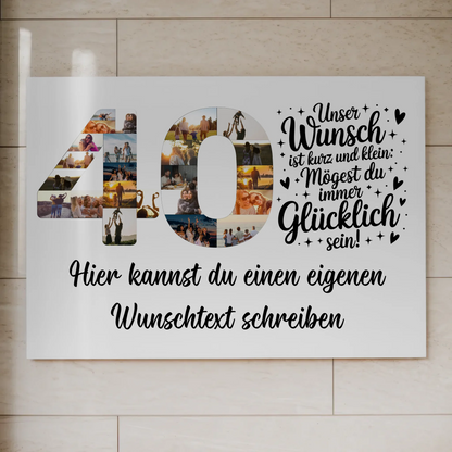 Fotoboard Poster magnetisch mit Wunschtext zum 40 Geburtstag