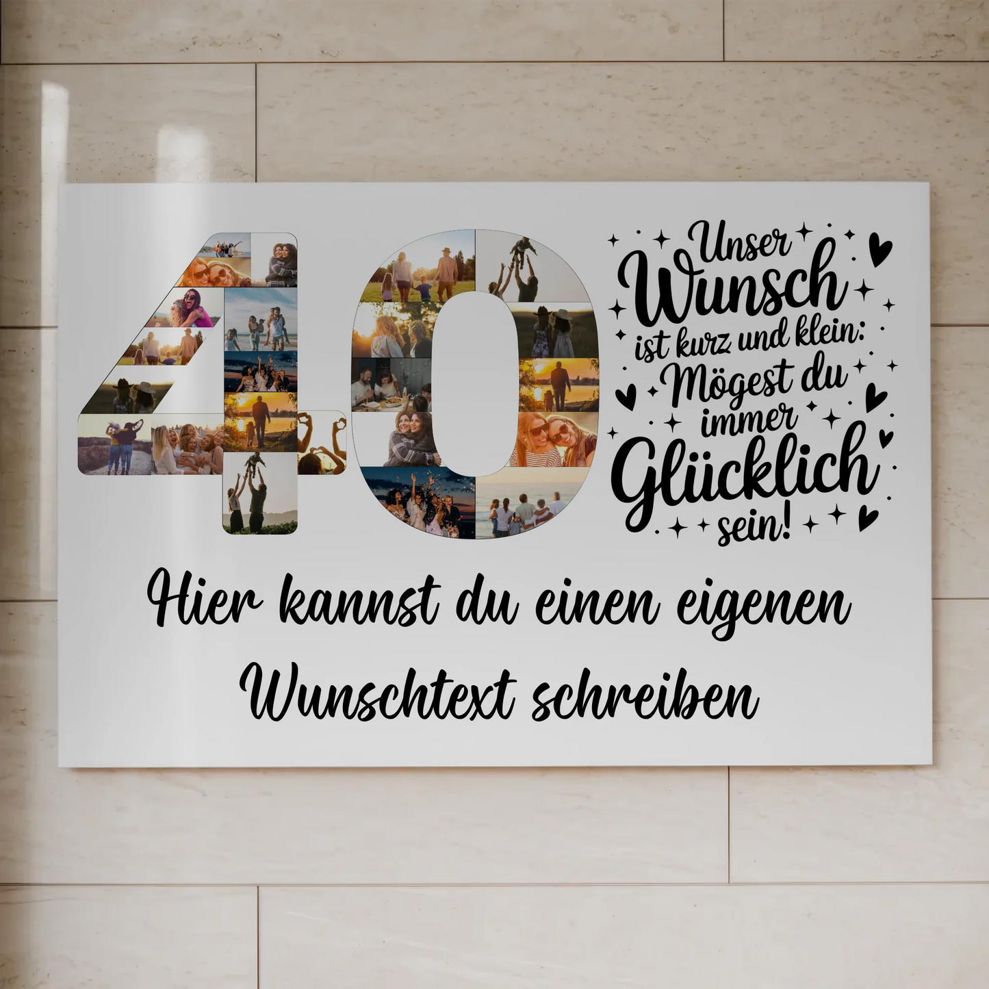 Fotoboard Poster magnetisch mit Wunschtext zum 40 Geburtstag