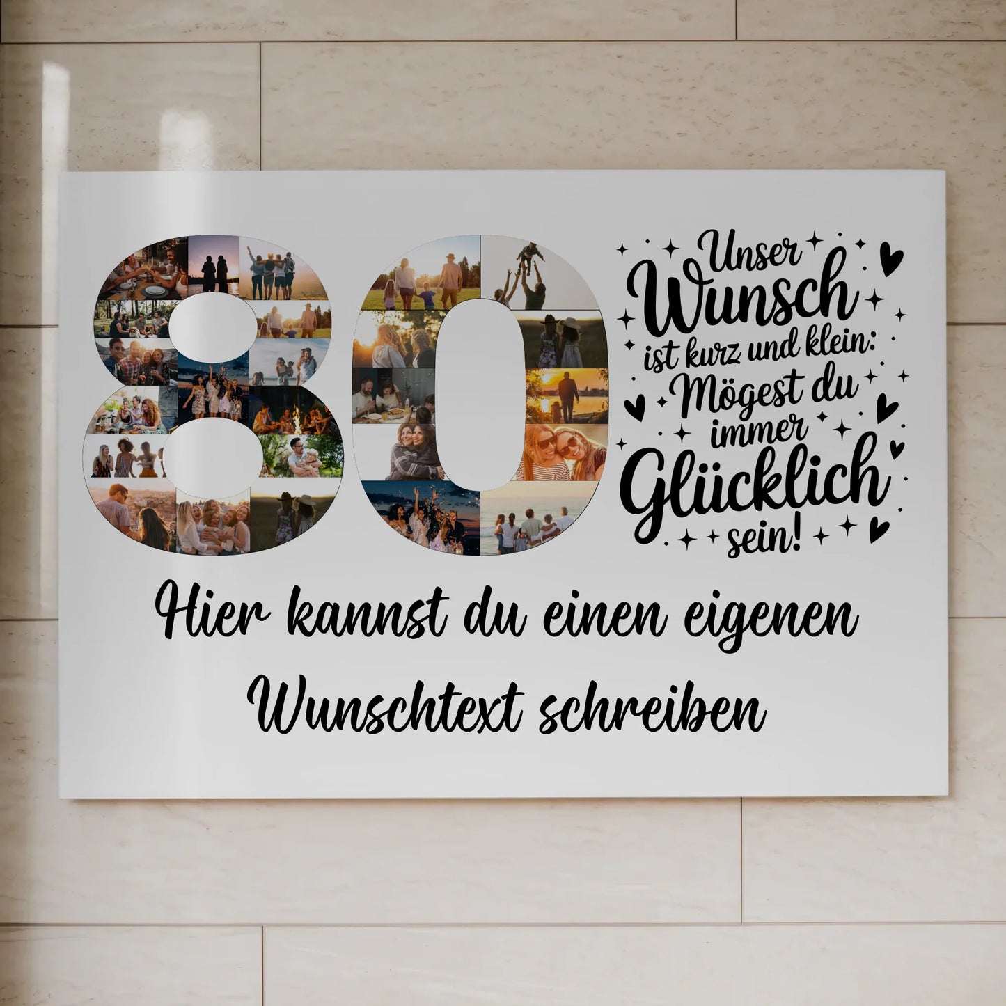 Magnetisches Fotoboard Poster mit Wunschtext zum 80 Geburtstag