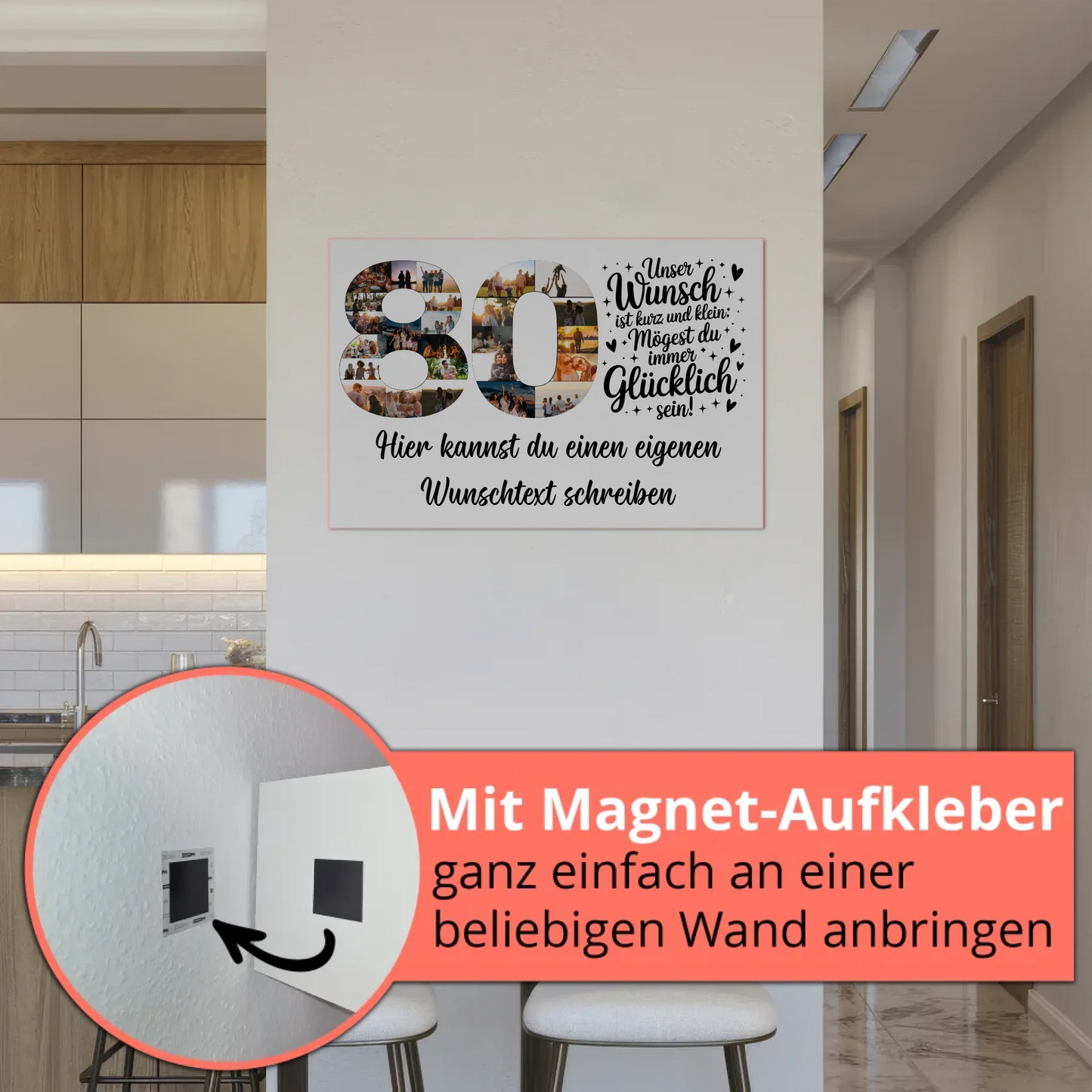 Magnetisches Fotoboard Poster mit Wunschtext zum 80 Geburtstag