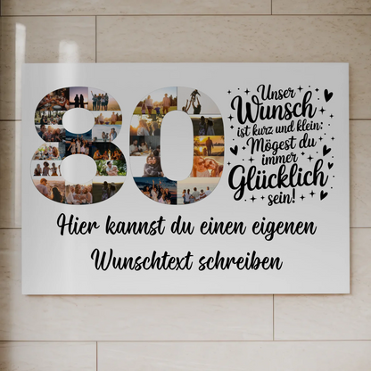 Magnetisches Fotoboard Poster mit Wunschtext zum 80 Geburtstag