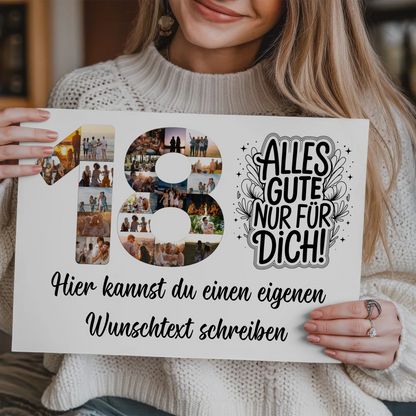 Fotoboard Poster magnetisch mit Wunschtext 18 Geburtstag mit Magnet