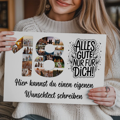 Fotoboard Poster magnetisch mit Wunschtext 18 Geburtstag mit Magnet
