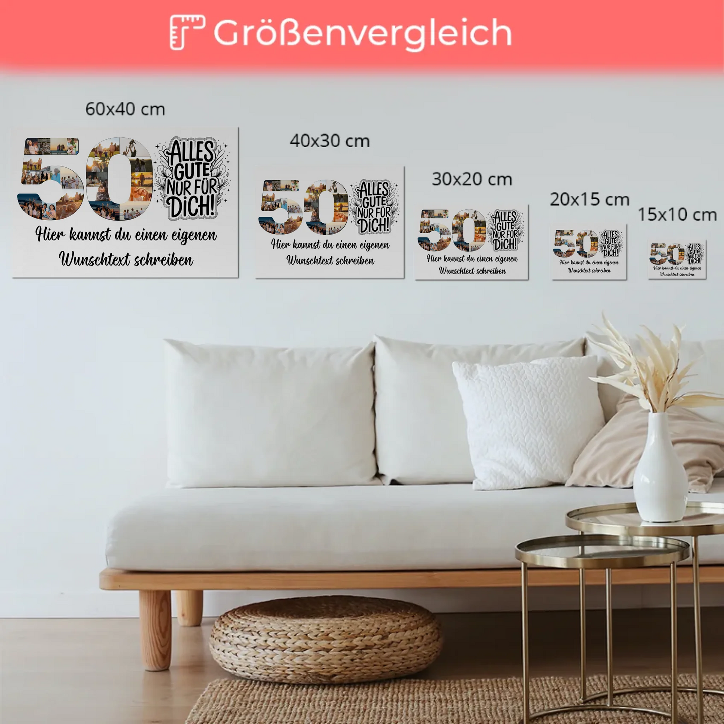 Magnetisches Fotoboard Poster mit Wunschtext 50 Geburtstag Geschenkidee