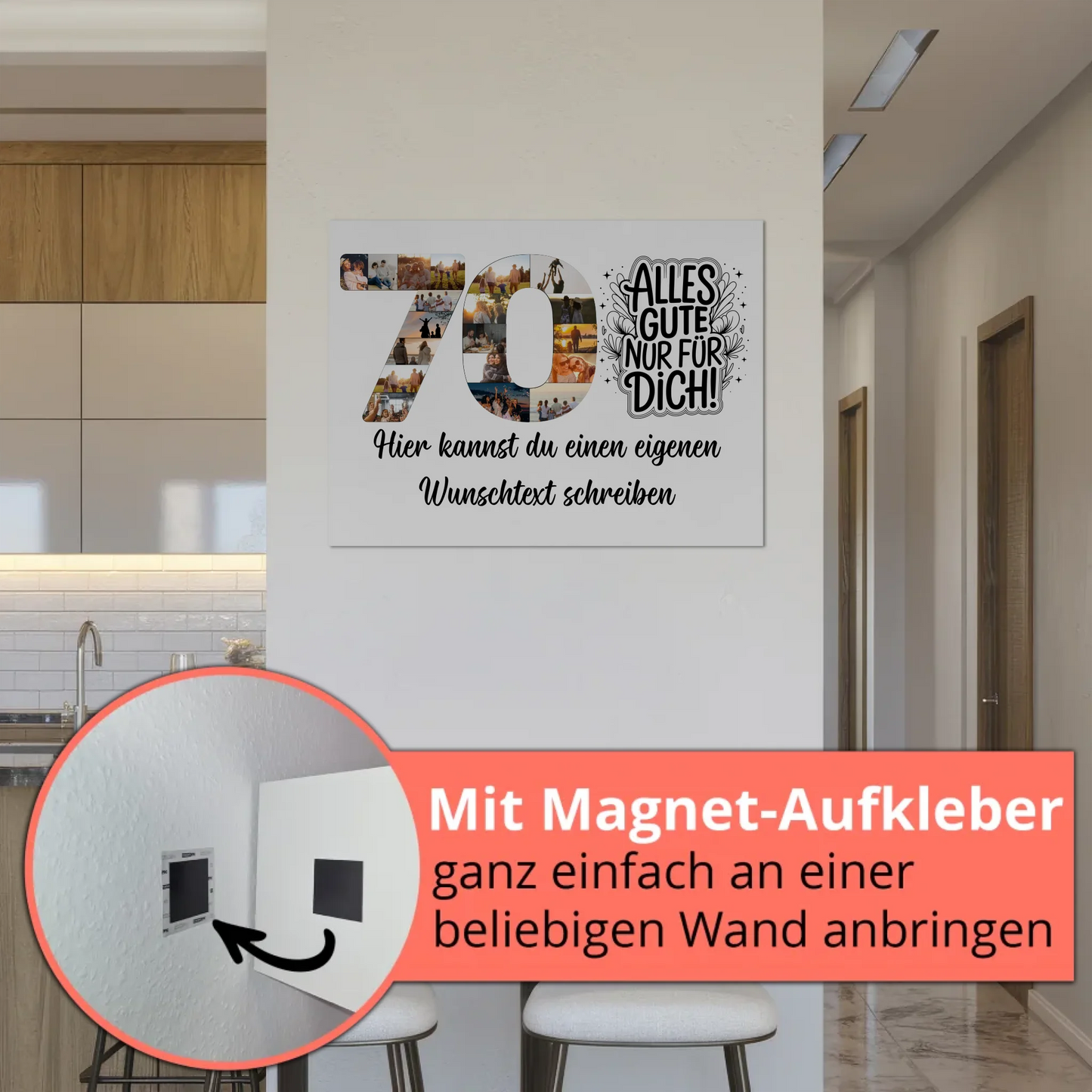 Fotoboard Poster magnetisch mit Wunschtext 70 Geburtstag Geschenkidee