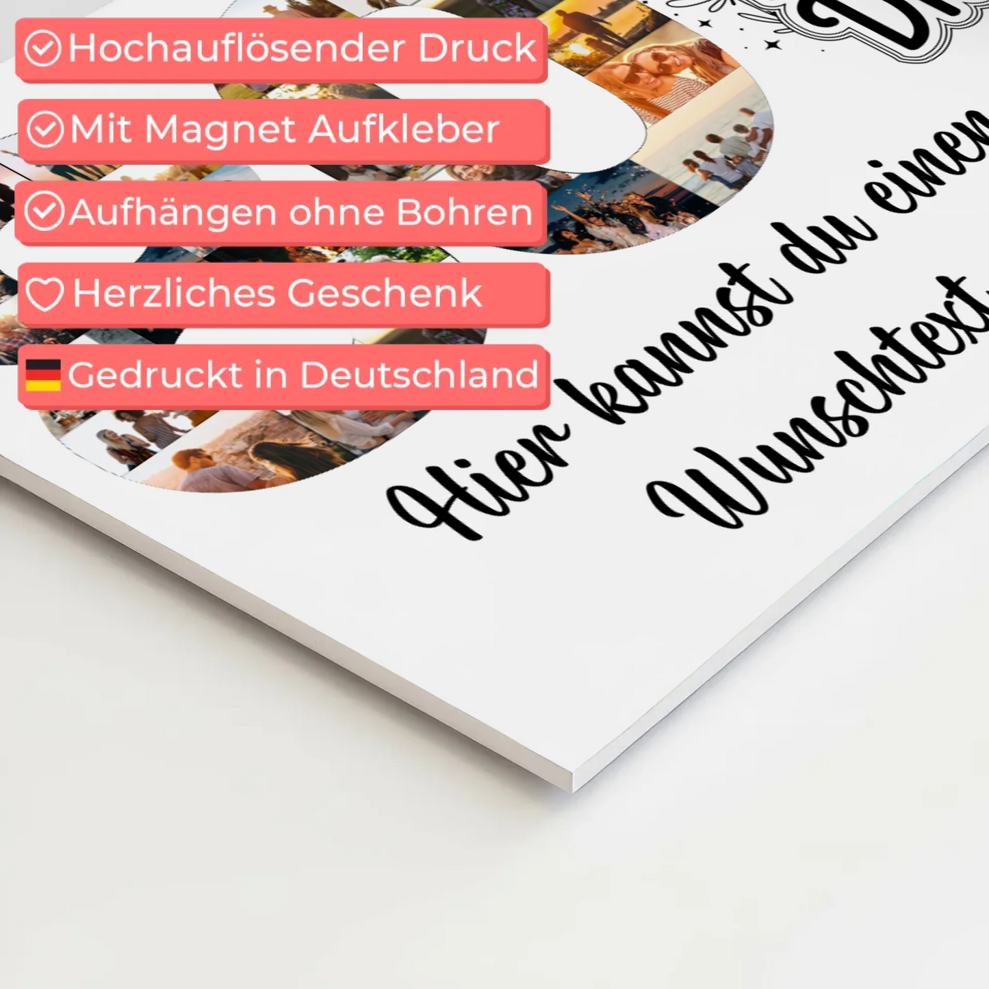 Magnetisches Fotoboard mit Unterschriften 80 Geburtstag