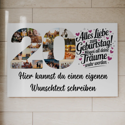Fotoboard Magnetisches Poster mit Wunschtext 20 Geburtstag