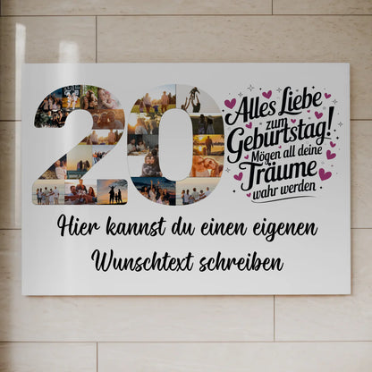 Fotoboard Magnetisches Poster mit Wunschtext 20 Geburtstag