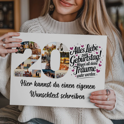 Fotoboard Magnetisches Poster mit Wunschtext 20 Geburtstag