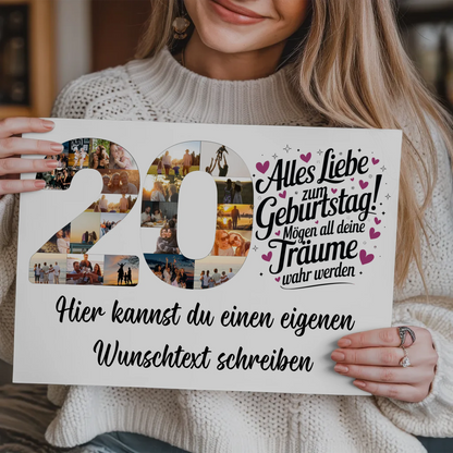 Fotoboard Magnetisches Poster mit Wunschtext 20 Geburtstag