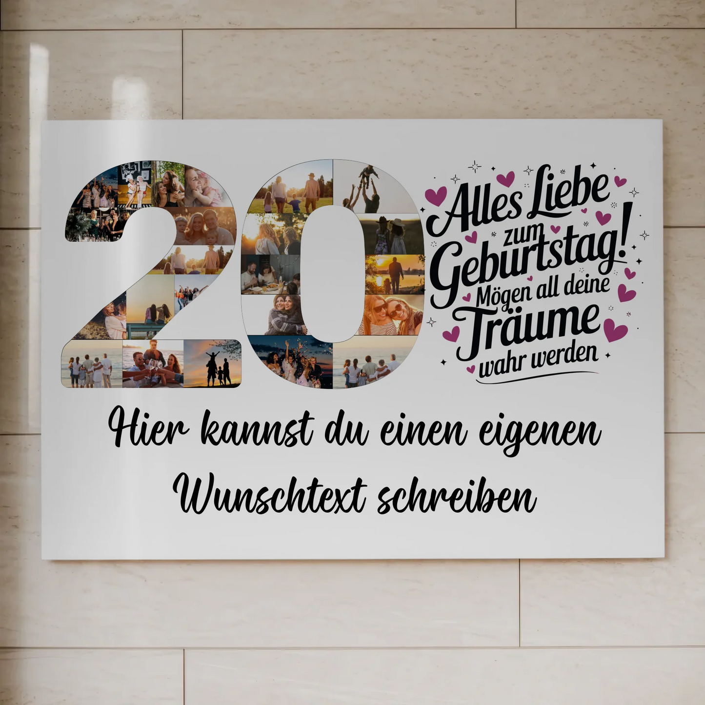 Fotoboard Magnetisches Poster mit Wunschtext 20 Geburtstag