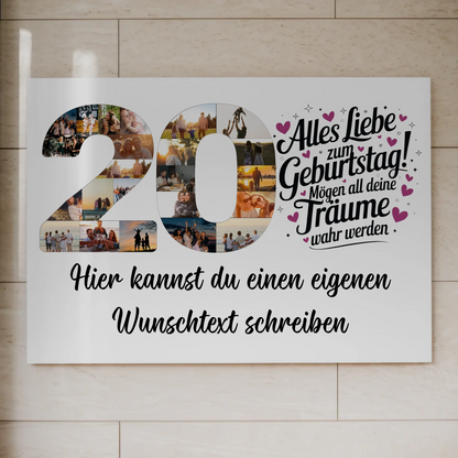 Fotoboard Magnetisches Poster mit Wunschtext 20 Geburtstag