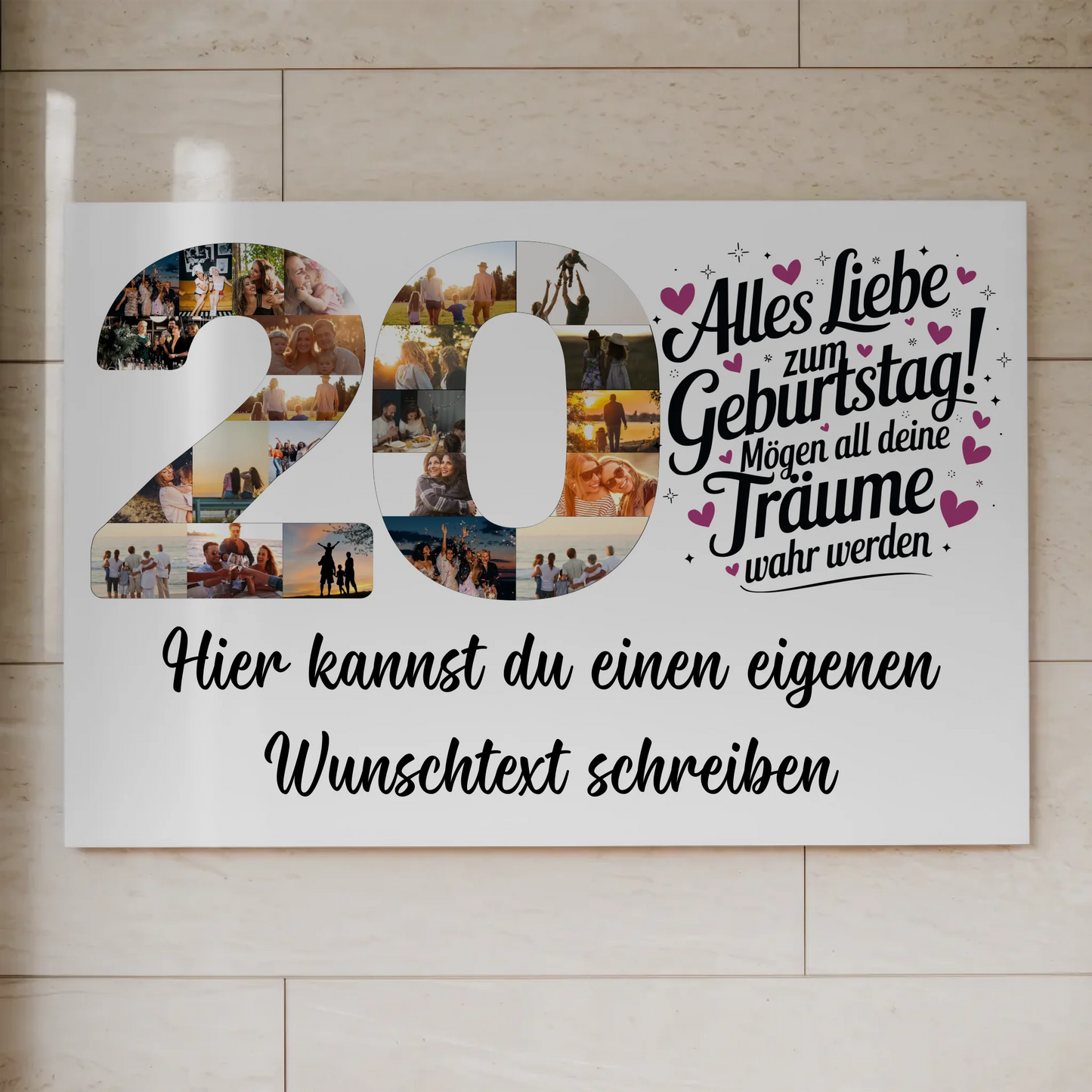 Fotoboard Magnetisches Poster mit Wunschtext 20 Geburtstag
