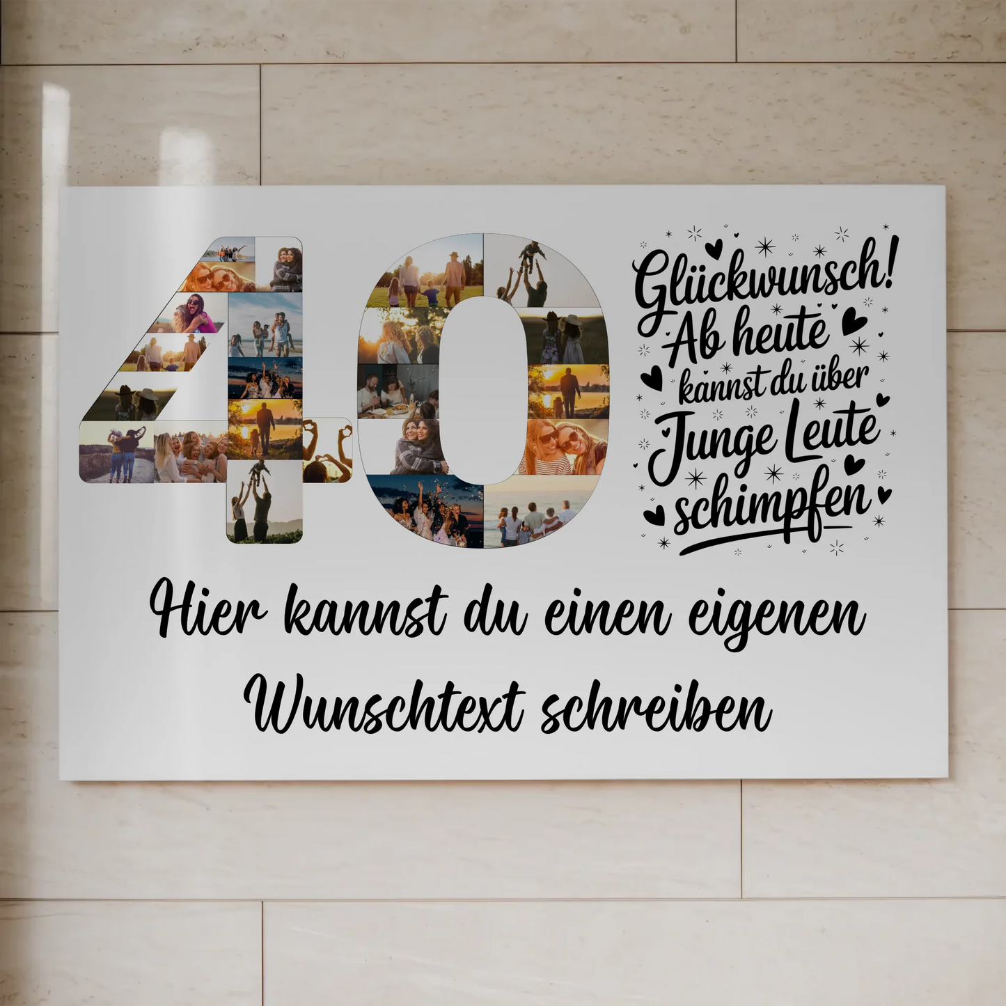 Fotoboard Magnetisches Poster mit Wunschtext 40 Geburtstag