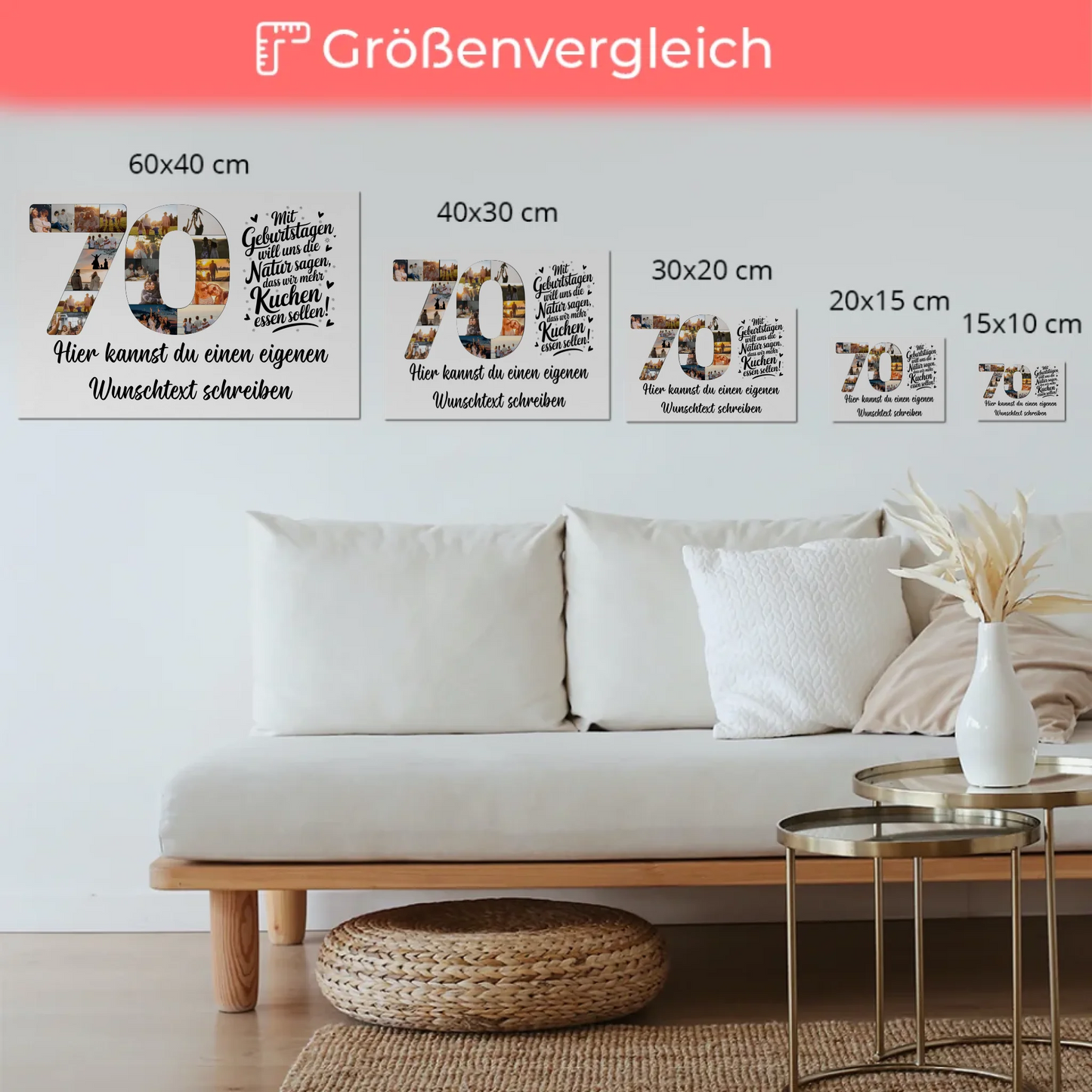 Magnet Wandbild mit Unterschriften 70 Geburtstag Kuchen