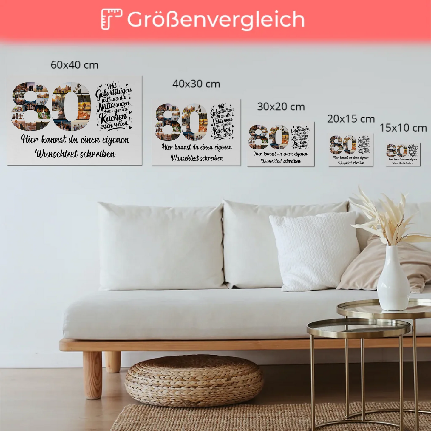 Magnetisches Fotoboard Poster mit Wunschtext 80 Geburtstag