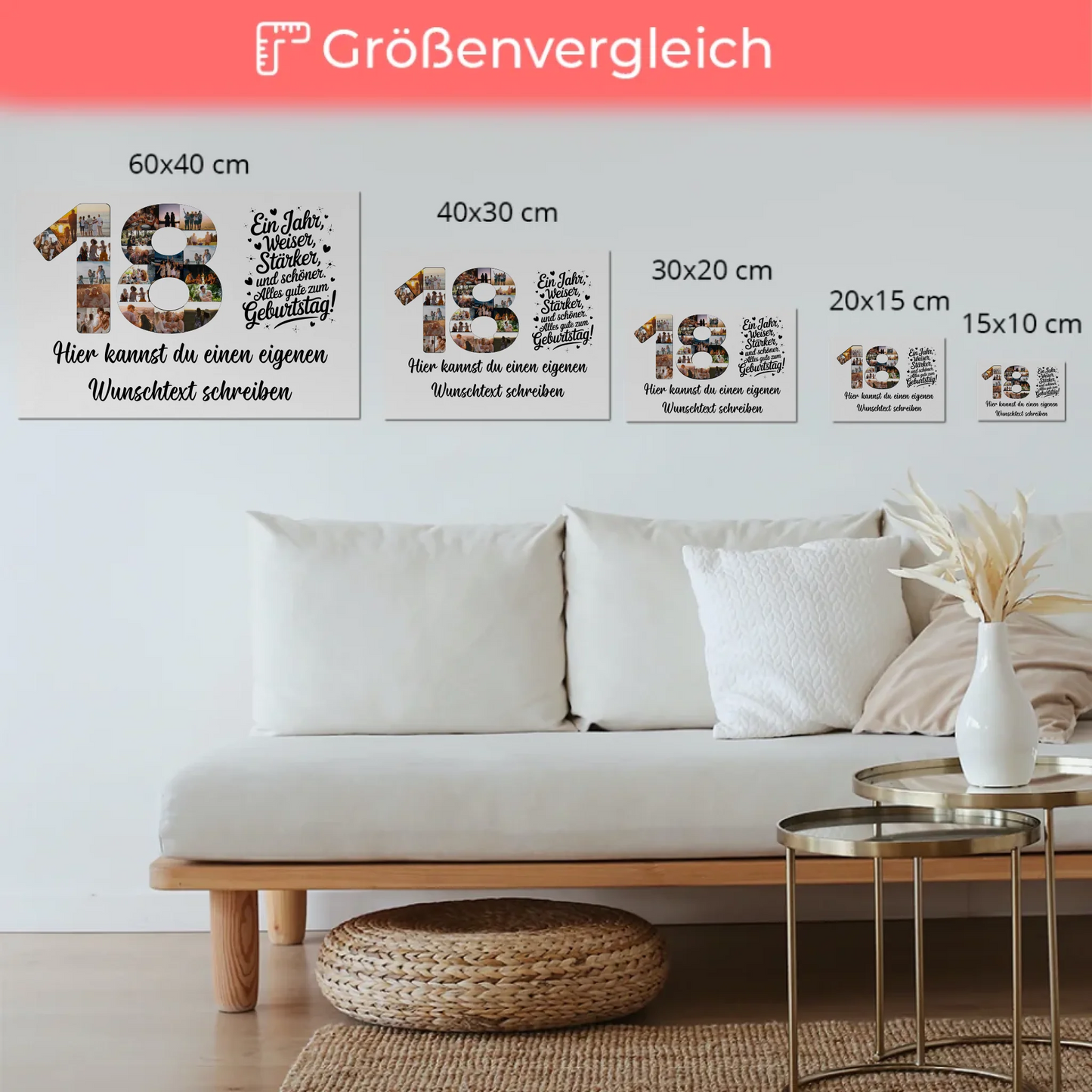 Fotoboard Poster magnetisch mit Wunschtext 18 Geburtstag