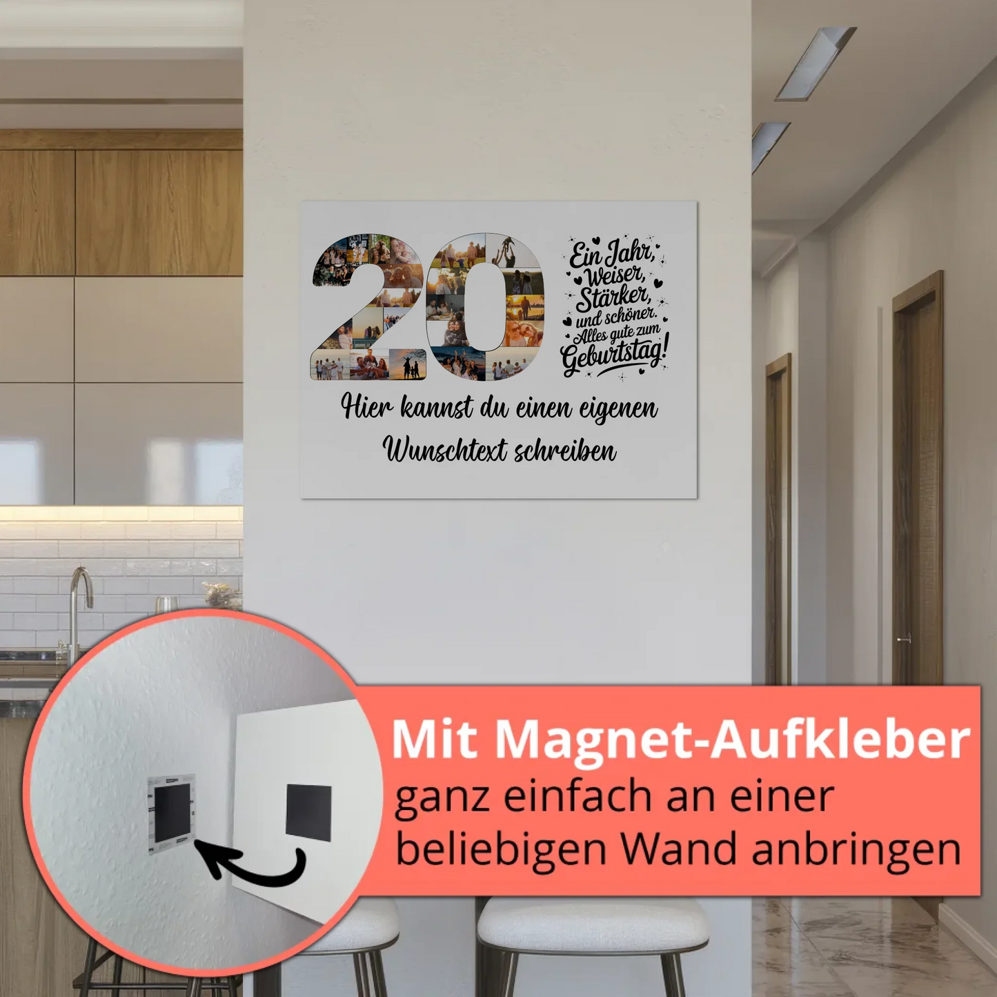 Magnetisches Fotoboard mit Unterschriften 20 Geburtstag