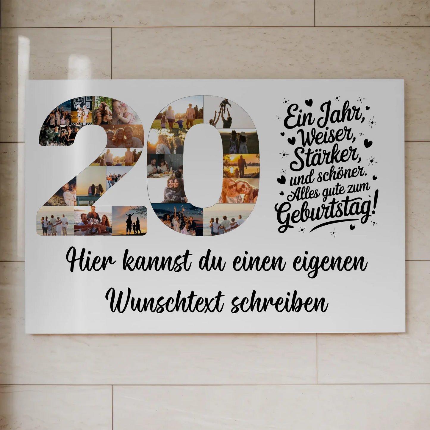 Magnetisches Fotoboard mit Unterschriften 20 Geburtstag