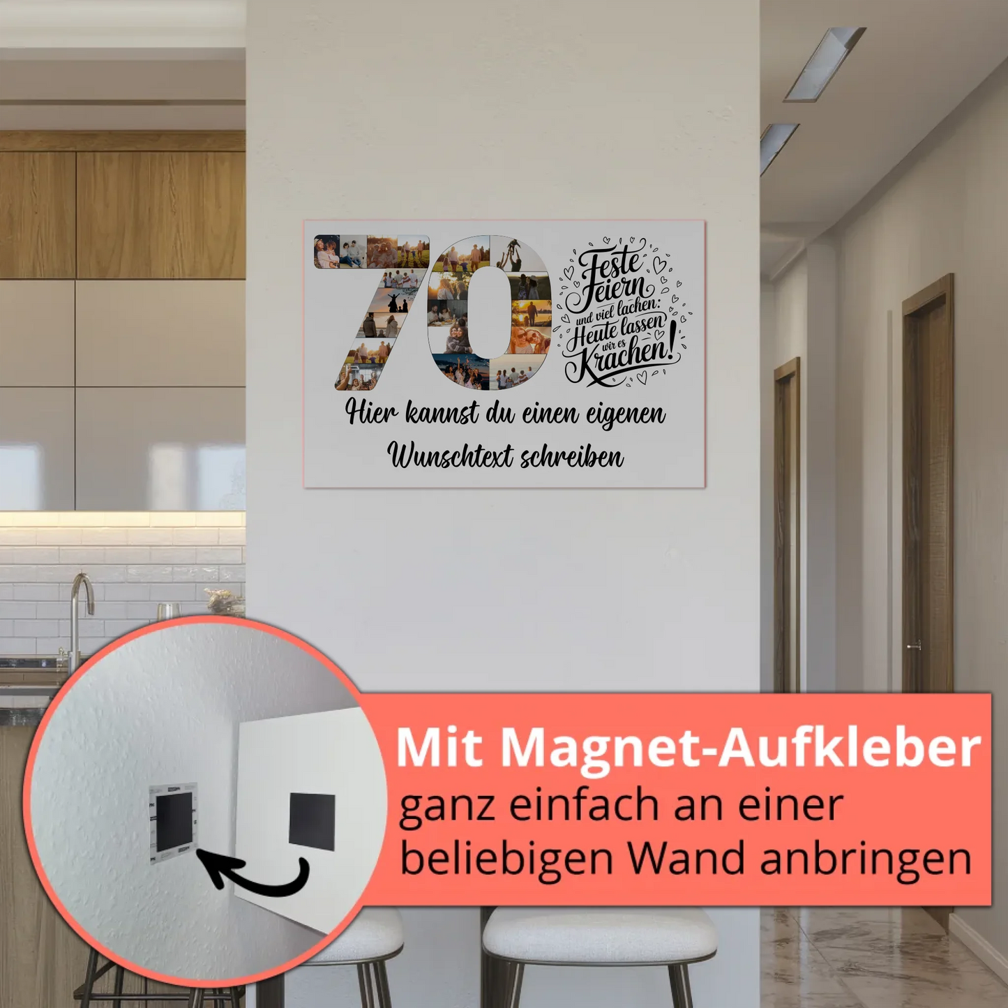 Fotoboard Poster magnetisch mit Wunschtext 70 Geburtstag