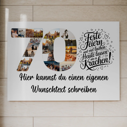 Fotoboard Poster magnetisch mit Wunschtext 70 Geburtstag