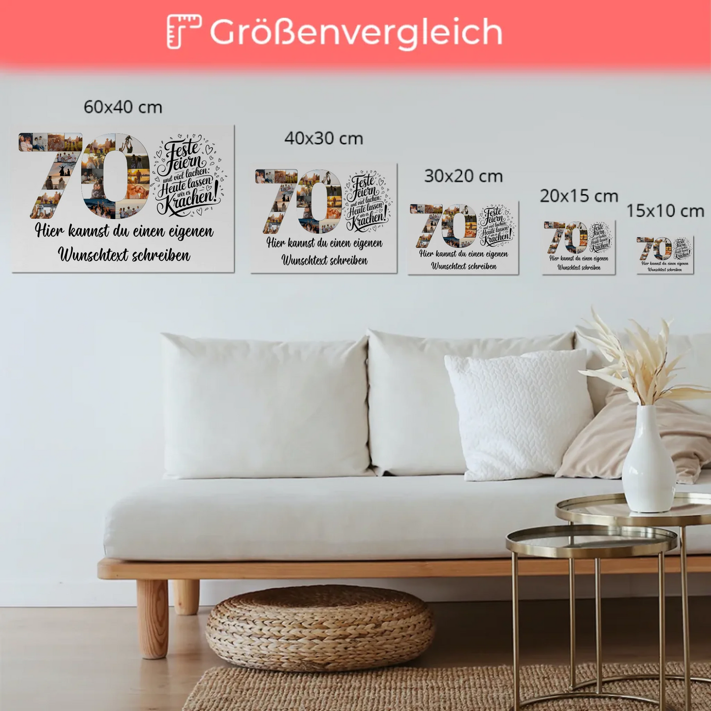 Fotoboard Poster magnetisch mit Wunschtext 70 Geburtstag