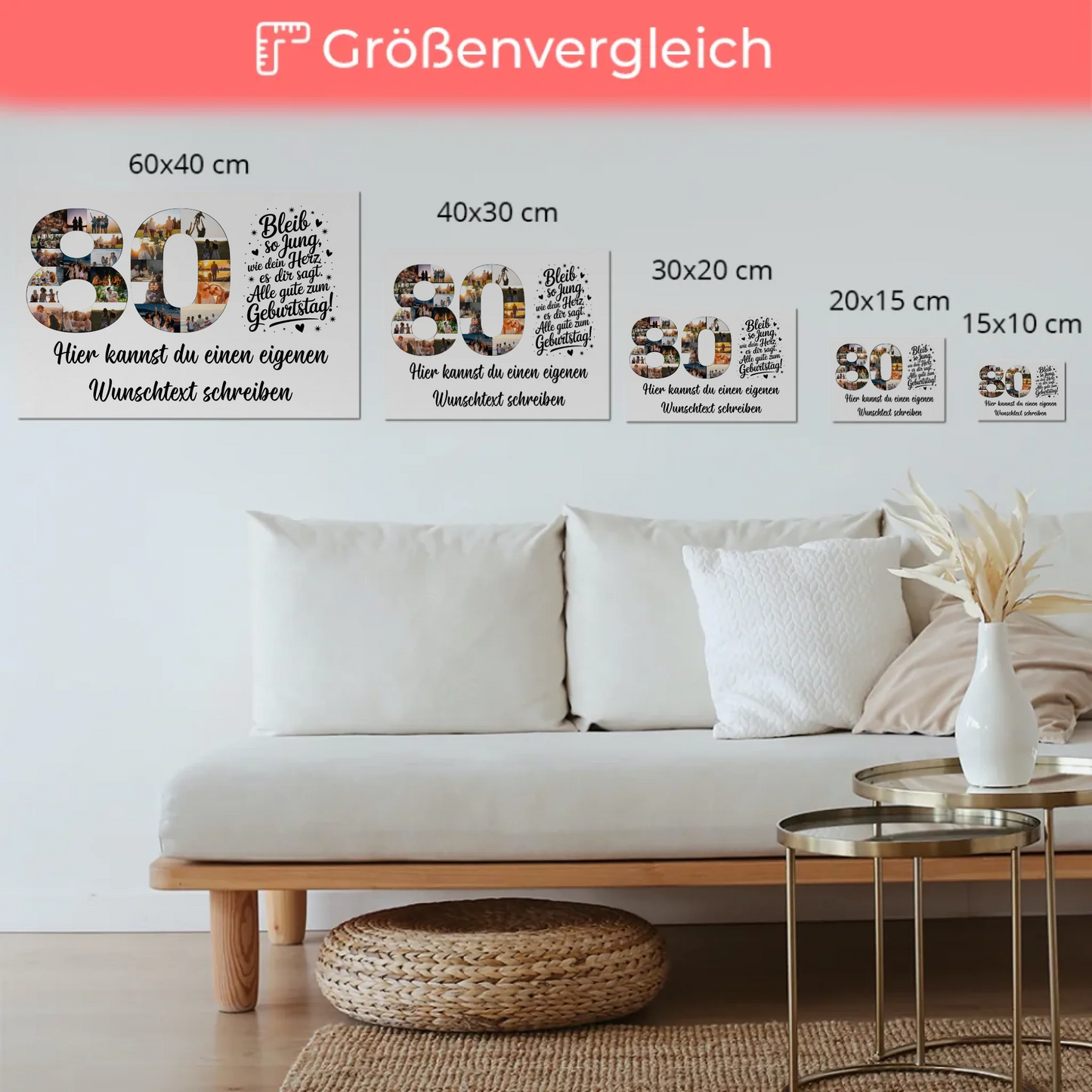 Magnetisches Fotoboard mit Unterschriften 80 Geburtstag Jung