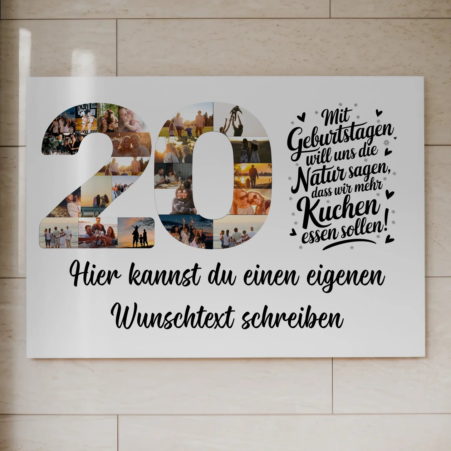 Magnetisches Fotoboard Poster mit Wunschtext 20 Geburtstag