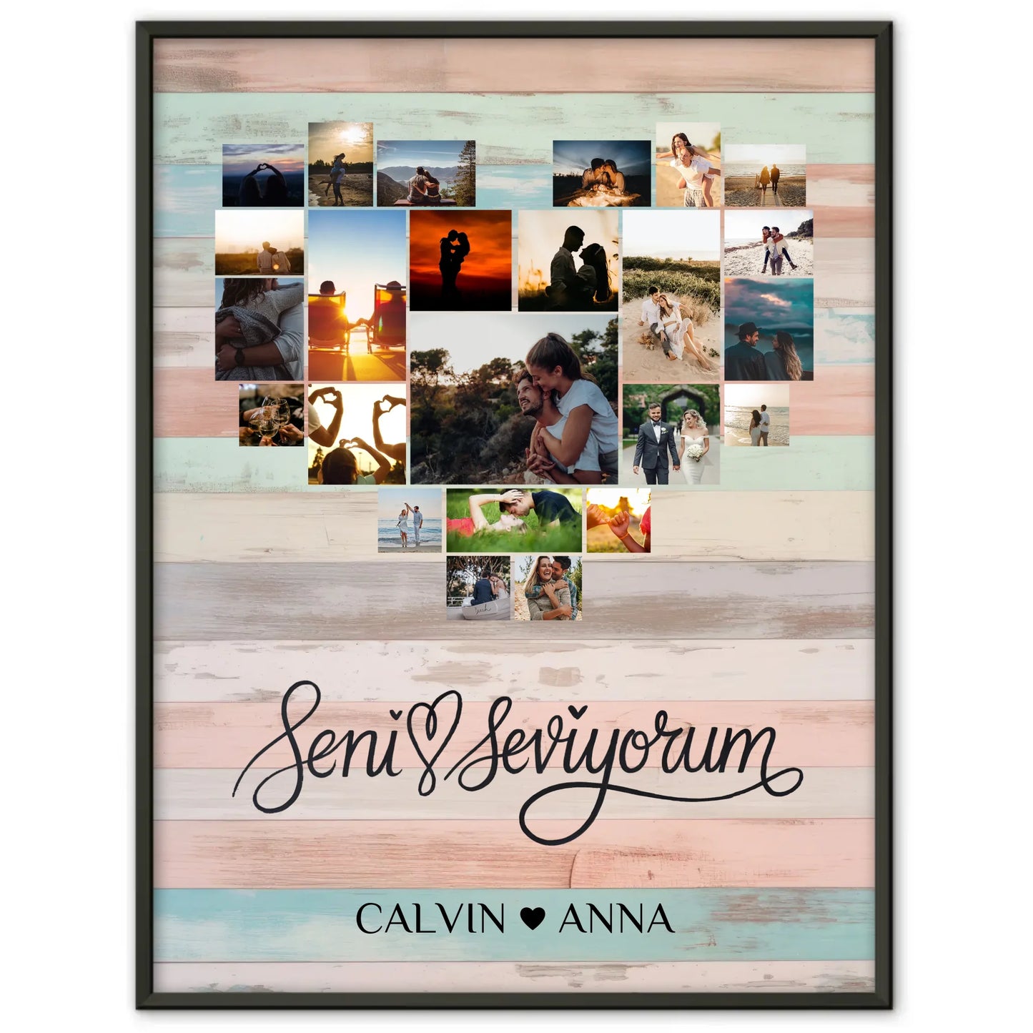 Personalisiertes Poster Liebe Fotocollage Seni Seviyorum