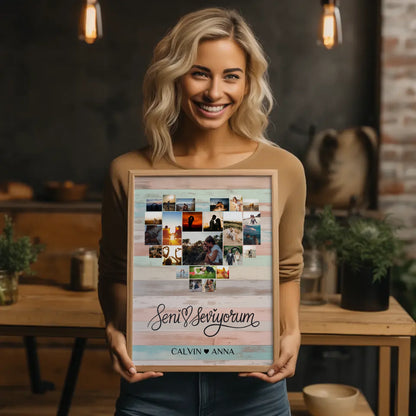 Personalisiertes Poster Liebe Fotocollage Seni Seviyorum