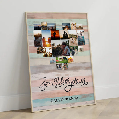 Personalisiertes Poster Liebe Fotocollage Seni Seviyorum