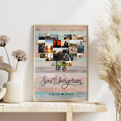 Personalisiertes Poster Liebe Fotocollage Seni Seviyorum
