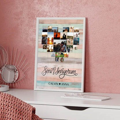 Personalisiertes Poster Liebe Fotocollage Seni Seviyorum