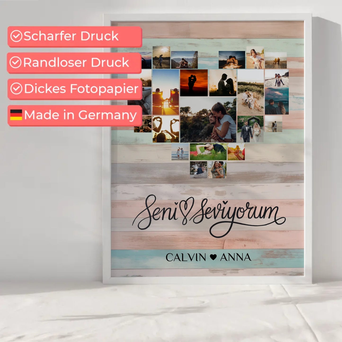 Personalisiertes Poster Liebe Fotocollage Seni Seviyorum