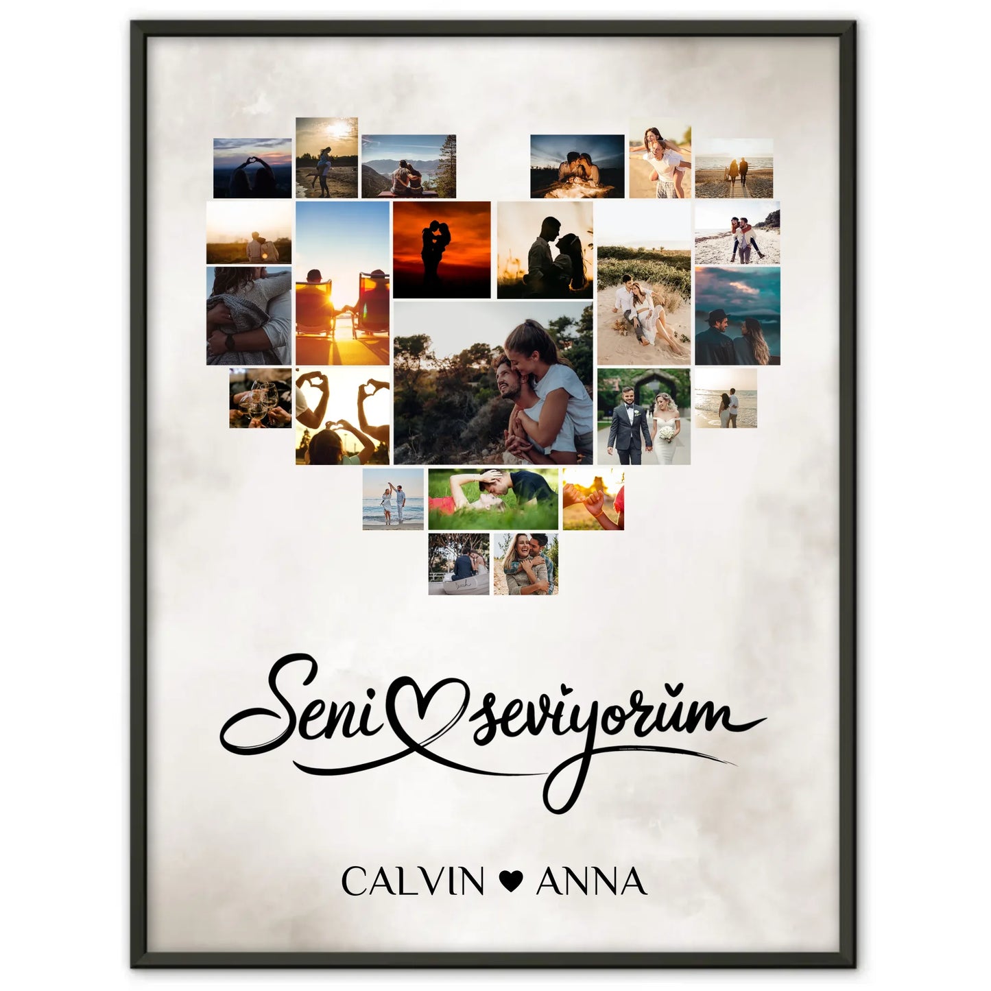 Personalisiertes Paar Poster Fotocollage Seni Seviyorum Geschenk