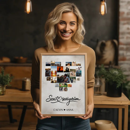 Personalisiertes Paar Poster Fotocollage Seni Seviyorum Geschenk