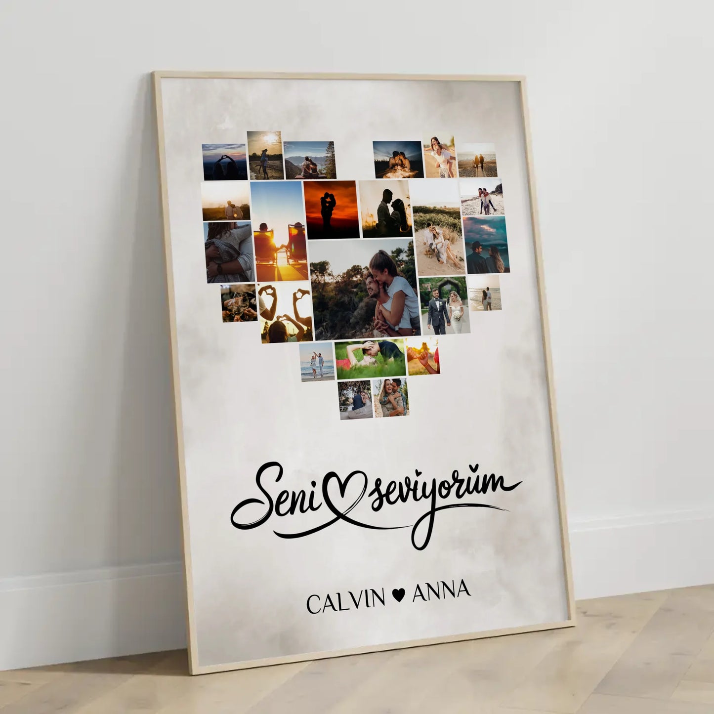 Personalisiertes Paar Poster Fotocollage Seni Seviyorum Geschenk