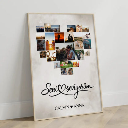 Personalisiertes Paar Poster Fotocollage Seni Seviyorum Geschenk