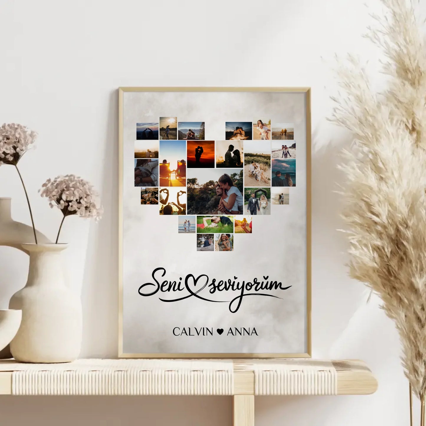Personalisiertes Paar Poster Fotocollage Seni Seviyorum Geschenk