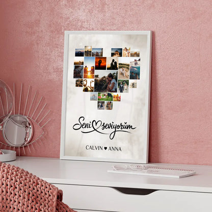 Personalisiertes Paar Poster Fotocollage Seni Seviyorum Geschenk